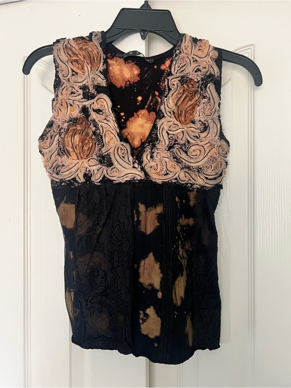 Mezon Black and Burnt Orange Tie-Dye Top